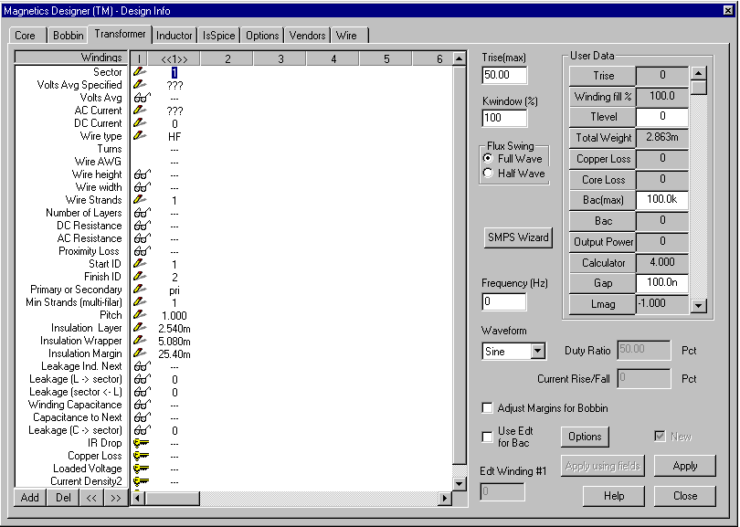 ferrite core transformer design software free